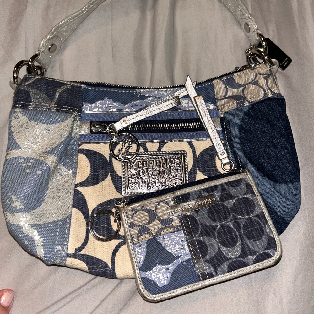 Coach Denim and Cream Patchwork Shoulder Bag